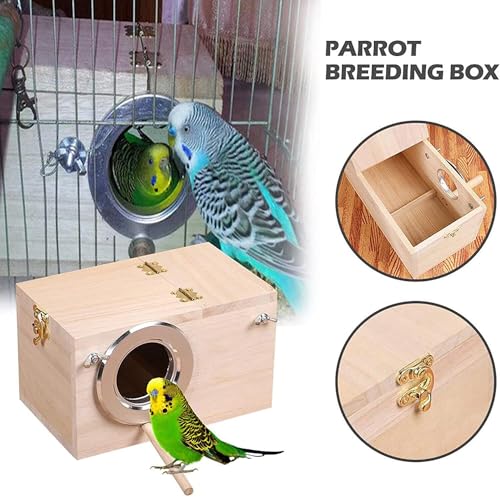 Image of 7.7 inch x4.7 inch Birds Nest Box Lovebird House Wood Parakeet Budgie Cockatiel Breeding Nest Box Cage Wood House for Finch Lovebirds Cockatiel Budgie Conure Parrot