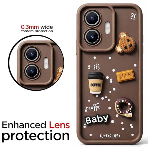 Image of Bintage Ball Bear| Donut| Milk Cake| Baby| Coffee Rubber Case Camera Protection Back Cover Compatible for IQOO Z6 44W - Brown
