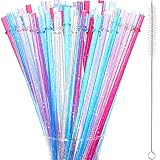 120 Pieces 11 Inch Reusable Tritan Plastic Straws, Replacement Glitter Drinking Straws for Halloween