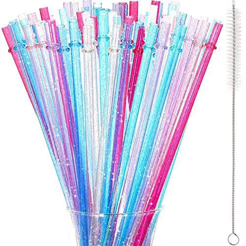 120 Pieces 11 Inch Reusable Tritan Plastic Straws, Replacement Glitter Drinking Straws For Halloween Party, Long Tumbler Straw For 24 Oz-40 Oz Mason Jars/Tumblers With Cleaning Brush, 6 Colors #TOP9