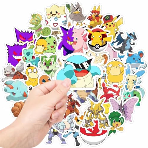 Image of 100Pcs Cartoon Pokemon Stickers for Suitcase Skateboard Laptop Computer Water Bottles Car Decal Waterproof Sticker.