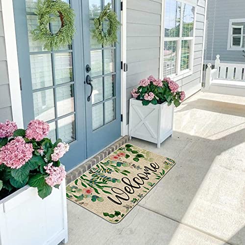 Ortigia Welcome Spring Doormat Indoor Outdoor Patio Eucalyptus Leaves Door Mats Non-Slip Durable Entrance Mat For Home Entrance, Outside Entry, Yard, Floor, Patio 17X29.5Inch #TOP3