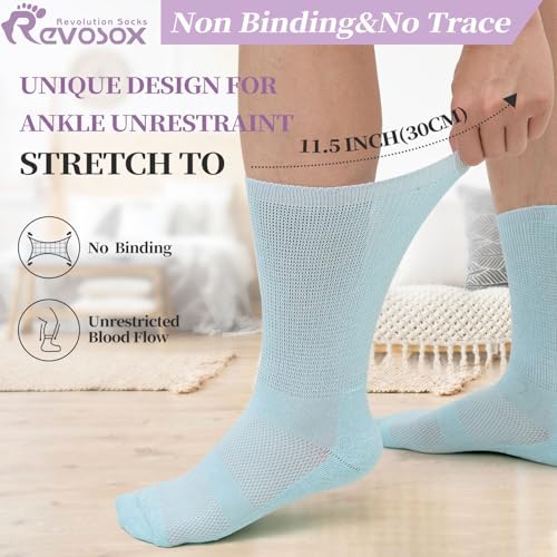 Image of Revosoxs Diabetic Crew Socks for Men Women,Bamboo Viscose Non-Binding Loose Top Wide Socks with Seamless Toe 9-12 10-13
