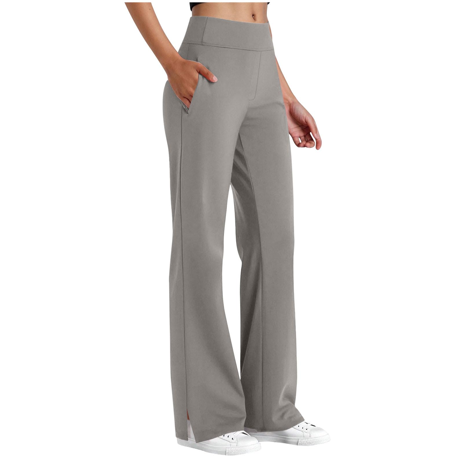 Yoga Pants Women High Waist Wide Leg Pants Casual Work Trousers Split Bottom Athletic Flare Sweatpants with Pockets