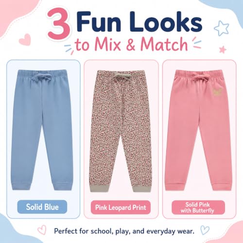 Image of BTween Kids Girls Fashion Stretch Waist Ultra Soft Jogger Pants Set 3 Pack Bundle