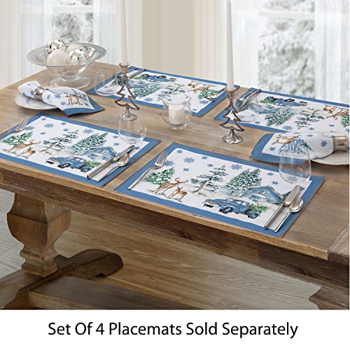 Newbridge Rustic Cabin And Lodge Evergreen Dreams Fabric Christmas Tablecloth - Deer, Cabin And Farm Truck Winter Holiday Easy Care Stain Resistant Tablecloth, 70 Inch Round #TOP5