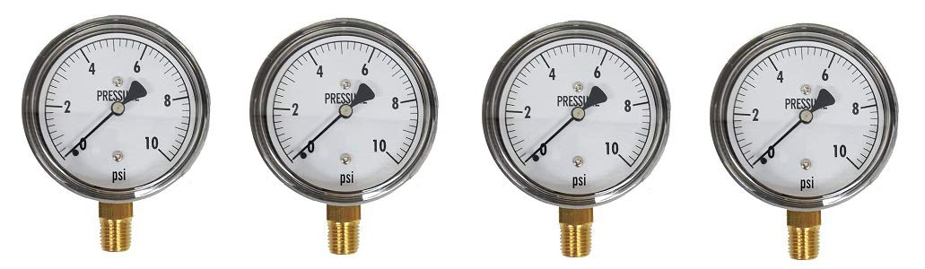 KC25-10 H20 Low Pressure Gauge, 0-10 WC, 0-10 IWC, Dry, 2-1-2% Accuracy, Bottom Mount, Chrome Plated, Chrome Plated Steel (4)