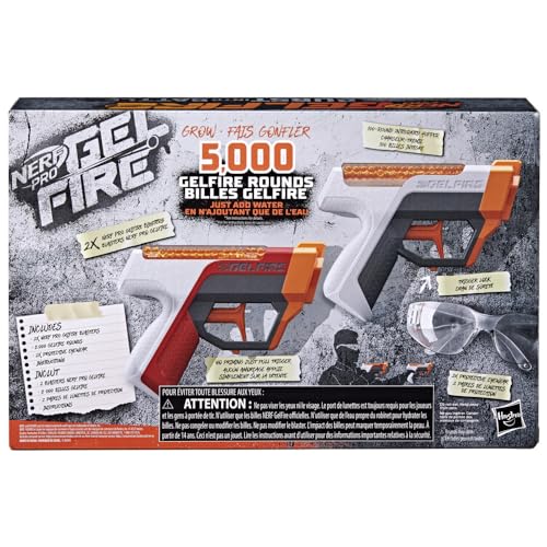 Image of Nerf Pro Gelfire Dual Wield Pack, 2 Blasters, No-Prime Firing, 5000 Gelfire Rounds, 2X 100 Round Integrated Hoppers, 2 Eyewear, Ages 14 Up