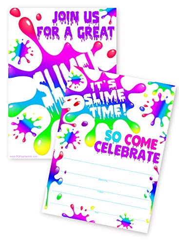 POP parties Slime Rainbow 20 Invitations - 20 Invitations + 20 Envelopes - Double Sided - Slime Part - //coolthings.us