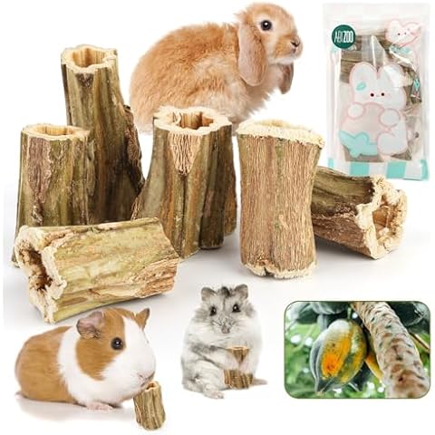 Abizoo Natural Bunny Chew Toys,6 Pcs Organic Papaya Wood Sticks Chew Toys for Rabbit,Hamster,Guinea Pig,Chinchilla,Gerbil,Rat Healthy Chews Teeth Grinding Treats, Squirrel Molar Snack Cover