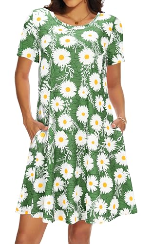 Image of Casual Summer Dresses for Women Beach Sun Dress Short Sleeve Tshirt Dress with Pockets