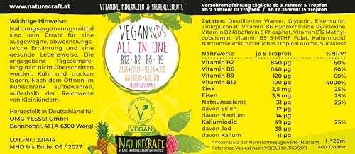 Vegan Kids All-in-One Tropfen - Vitamin B12+B2+B6+B9 Folsäure + Zink + Eisen + Selen + Natrium + Kalium + Jod - Komplex mit natürlichem… – Ansicht 2