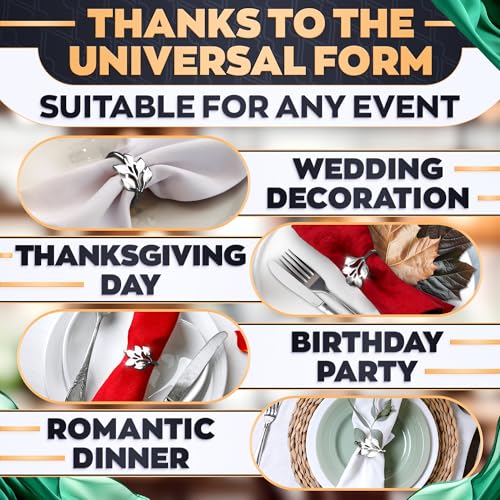 Image of Silver Napkin Rings Set of 20, Decorative Leaf Design Metal Holders | Elegant Accents for Weddings, Birthdays, or Special Occasions - Reusable Rings Dress Up Dinner, Buffet, and Holiday Tables