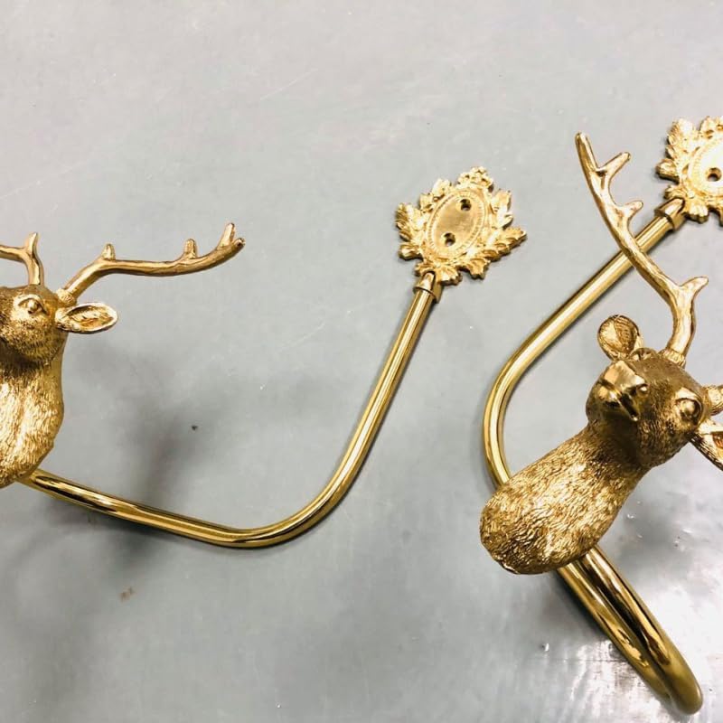 American Retro Deer Head Pure Copper Curtain Hook Brass Curtain Decorative Hook Retro Wall Hook - (Color: Single Right)