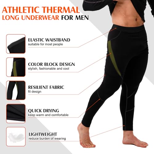 Patelai 3 Sets Men's Thermal Underwear Set Fleece Lined Base Layer Top Bottom Set Warm Hunting Skiing Gear for Cold Weather4