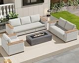PaPaJet 6-Piece Patio Furniture Set, Wicker Patio Conversation Set with Solid Wood Armrests &Thick Legs, UV-Resistant Outdoor Sectional Sofa for Backyard, Porch, Garden(88"+63"+37")