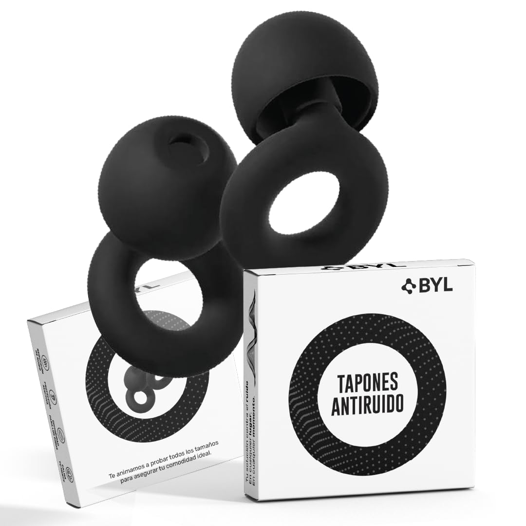 BYL® - SUPER PACK tapones para oidos anti ruido para dormir - tapones para dormir 28dB - auriculares para dormir tallas XS/S/M/L - tapones oidos cancelacion de ruido - ear plugs - earplugs CE (NEGRO)