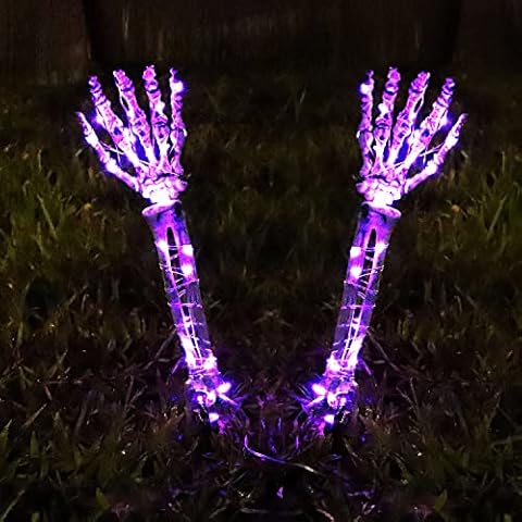 (New) Halloween Decoration, Lighted Skeleton Arm Stake, 2 Pack Scary Realistic Hands Bone Waterproof Battery Operated, Indoor Outdoor Halloween Ornament - Purple Cover