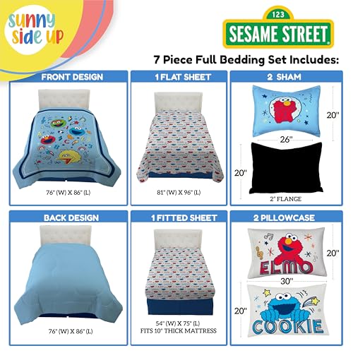 Image of Sesame Street Full Comforter Set - 7 Piece Kids Bedding Includes Comforter, Sheets & Pillow Cover - Super Soft Microfiber Bed Set with Elmo, Cookie Monster and Big Bird