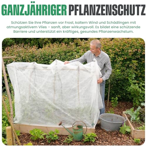 GroundMaster Gartenvlies Wasserdurchlässig 2 x 10 M / 17GSM - Pflanzen Frostschutz Vlies für Hochbeet & Pflanzen - Atmungsaktives & UV-Beständiges Pflanzenschutznetz - Pflanzenvlies Winterschutz