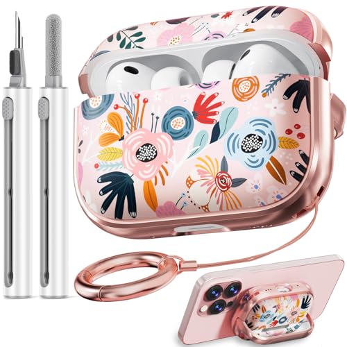 Image of Inesore for AirPods Pro 3 Case Cover 2025 with Lock-Pink Berry Flower | Two-Piece Design,with Gold Keychain & Clean Pen, As Phone Stand,Support Wireless Charging,Cute Luxury Case for Women Girly