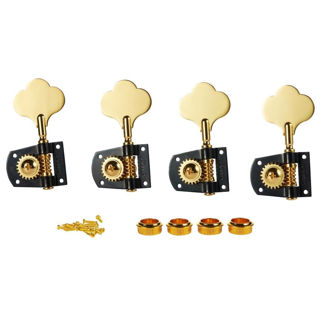 Cloverleaf Left Handed 4L Bass Guitar Tuners Bass Tuning Machine Heads Bass Tuning Keys Pegs for American Standard/Highway One Series Basses Black with Gold