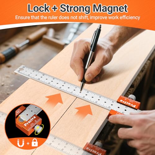 Preciva 2Pcs Aluminum Alloy Carpenter Square Set - 7" Rafter Square & 12" Combination Square | Precision Layout & Marking Tool for Woodworking Framing - Image 6