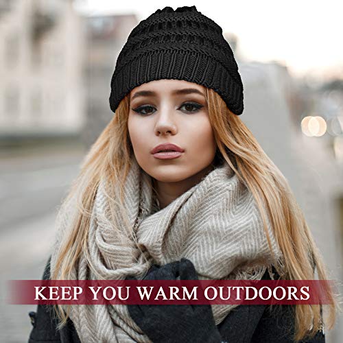 Image of Geyoga Winter Beanies Satin Lined Warm Thick Knitted Hats Slouchy Caps for Women