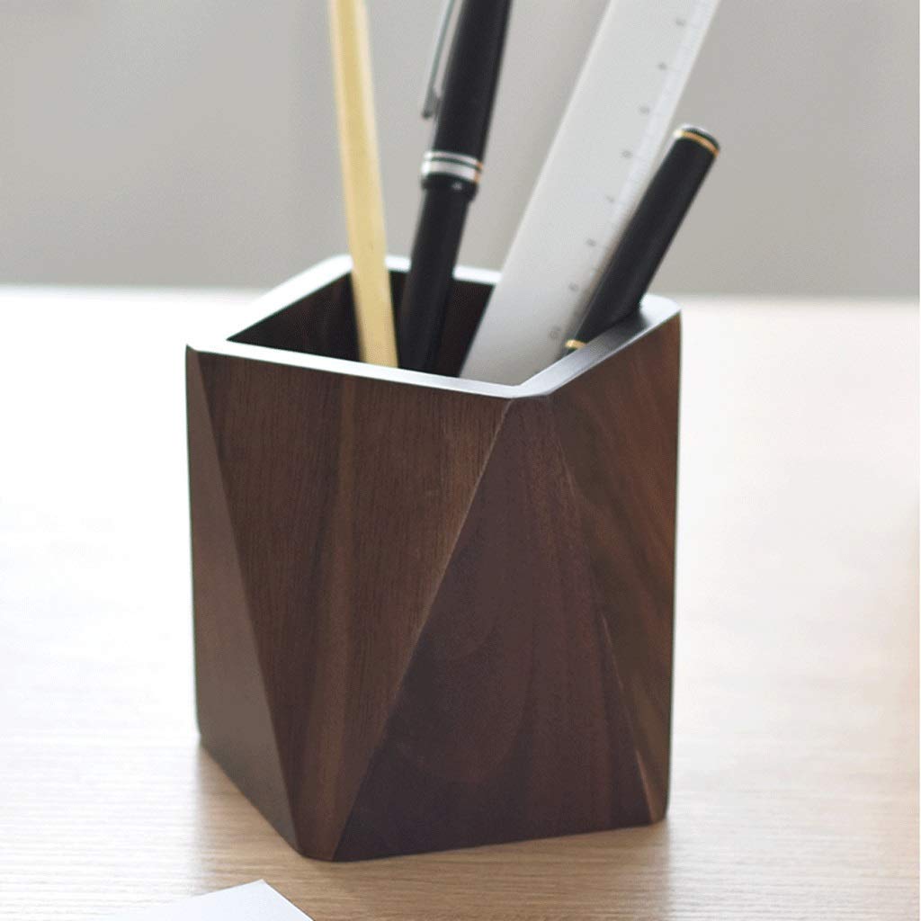 Portapenne Portapenne da scrivania in Legno, Scatola Porta pennelli per Trucco a Matita, Portapenne di Grande capacità a Forma di Diamante (Rombo in Noce Nera)