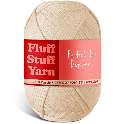 Image of Soft Yarn for Crocheting - Crochet & Knitting Yarn, Beginner Yarn with Easy-to-See Stitches, 250 Yds Amigurumi Yarn, Cotton-Nylon Blend Tshirt Yarn for Crocheting, Worsted Weight Yarn 4, Beige Yarn
