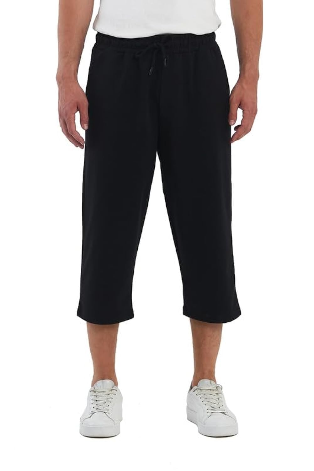 COMEOR Sporthose Herren Kurz – 3/4 Capri Hose Herren - Kurze Hosen Männer Laufshorts Baumwolle Shorts (Schwarz XXL)