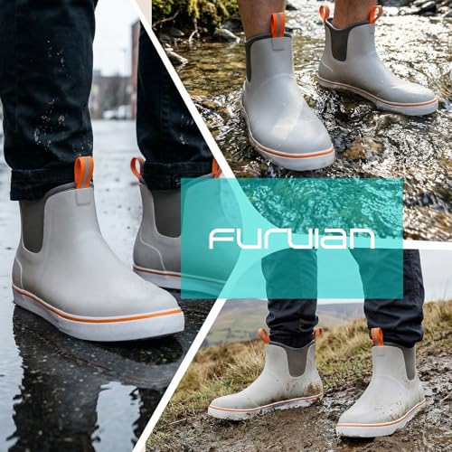 Image of Furuian Men's Deck Boots Fishing Boots Waterproof Rain Boots Ankle Booties Slip On Neoprene Rubber Footwear Chelsea Boots Men botas para hombre for Gardening Fishing Boating Camping Sailing