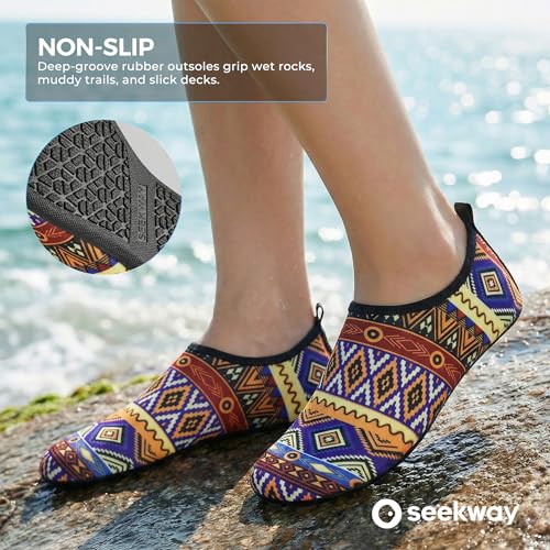 Image of SEEKWAY Water Shoes Women Men Adult Quick-Dry Aqua Socks Barefoot Non Slip for Beach Swim River Pool Lake surf Black SK002(U)