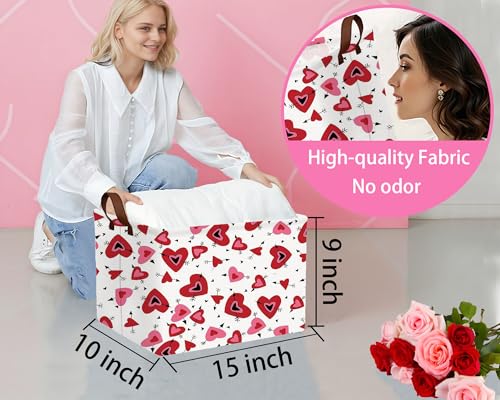 Image of Valentines Day Basket Large Foldable Heart Shaped Storage Box for Gifts Kids Empty Storage Bins Rectangular Toy Organizer Decor (Black Arrow Red Pink Love)