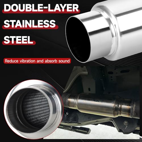 Image of LCGP 3 inch Inlet Universal Resonator Muffler, 3 inch Outlet 12 inch Overall Length Stainless Steel High Performance Muffler, Polished, Pass-Thru Design