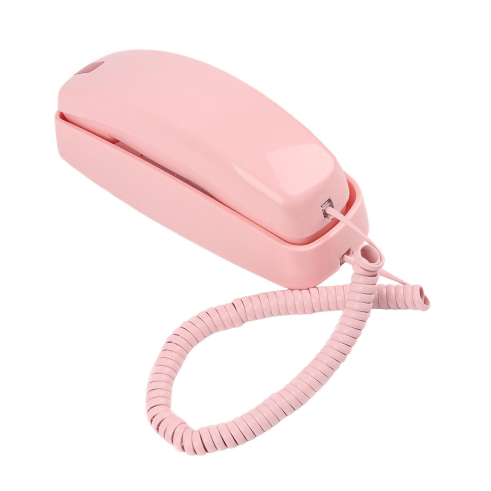 Wall Mount Phone Retro Style Redial Corded Home Phone for School Garage Home Pink-image-38