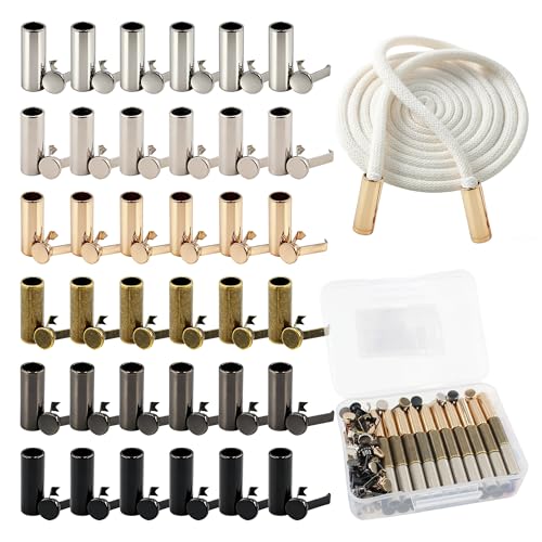 60Sets 6 Colors Alloy Shoelace Tips and Shoelace Head Kit, Cylindrical Metal Aglets Replacement for Shoestrings Clothing Hoodies Drawstring Repairing