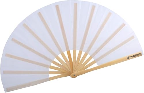 HONSHEN Abanicos de mano plegables grandes de bambú para eventos, espectáculos de baile, festivales, regalo (blanco)