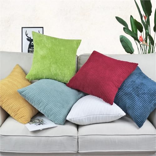 Coussin Velours Cotelé blanc 55x55 cm housse de coussin rayée pour canapé chic - 6