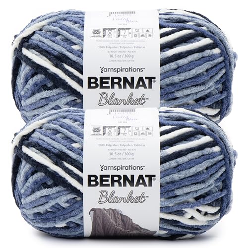 Image of Bernat Blanket BB Faded Blues Yarn - 2 Pack of 300g /10.5 oz - 100% Polyester - #6 Super Bulky - 220 Yards - Knitting /Crochet