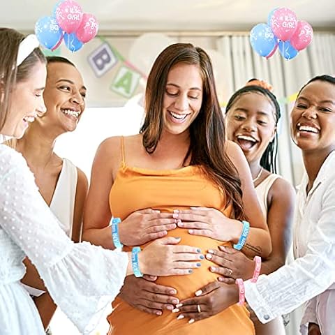Gender Reveal Party Decoration Boy or Girl Sticker Gender Bracelets Decoration for Revealing Party Baby Shower Baby Shower Baby Shower (61 Pieces) Cover