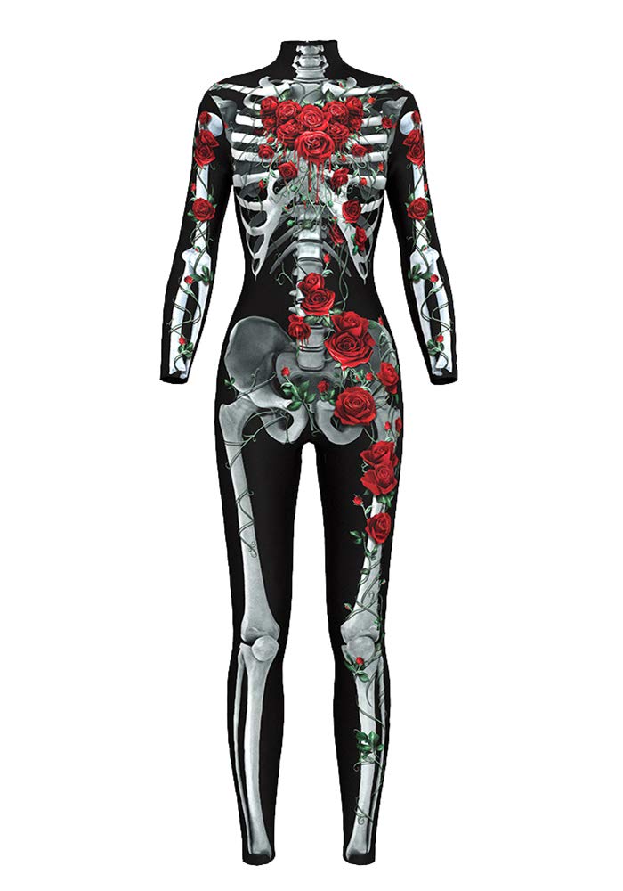 Honeystore Women's Halloween Skeleton Catsuit Costume 3D Stretch Skinny Bodysuit bds-97002 S