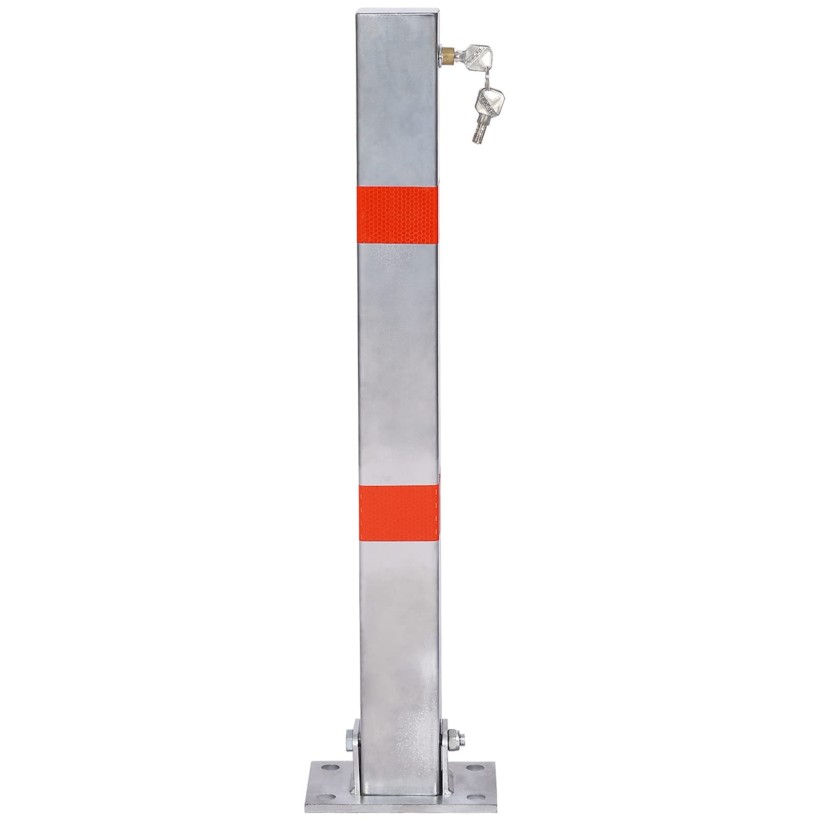 Parking Bollard Safety Post with Lock, 27.6" Steel Car Parking Barrier, Square Steel Bollard with 4 Anchor Bolts for Garage & Traffic-Sensitive Areas, Grey
