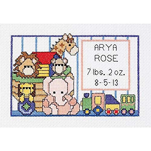 Janlynn SGP-0615 Noah's Ark Birth Sampler 6 by 4-Inch Counted Cross Stitch Kit, Mini, Multi-Colored