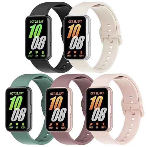 5 Pack Silicone Band Compatible with Samsung Galaxy Fit 3, Soft Adjustable Sport Breathable Replacement Watch Strap Loop for Galaxy Fit 3 SM-R390 Smartwatch Accessories