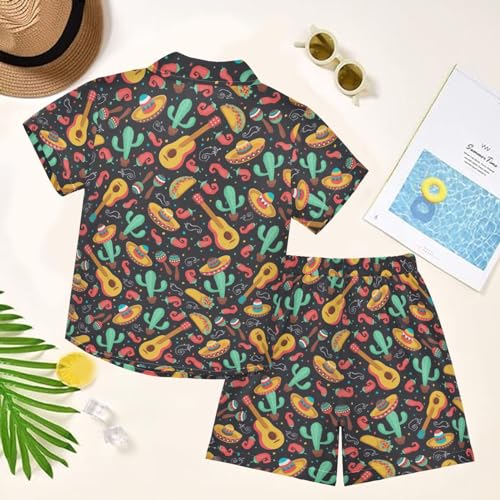 Image of visesunny Funny Boy's 2 Pieces Shirt and Short Set Casual Shirts Short Sleeve Beach Shorts Summer Outfits for 3-10 Years Kids