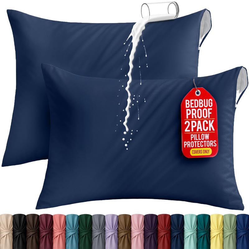 Set of 2 Pillow Protectors with Zipper Standard Size, Pillow Covers