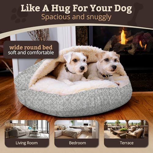 Image of Snoozer Cozy Cave Dog Bed, Round Covered Dog Bed, Ramey Gray (S)