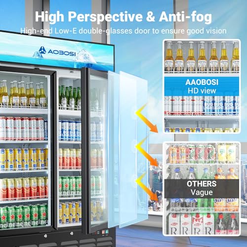 Image of AAOBOSI Commercial Beverage Refrigerator, 27.02 Cu.Ft Double Glass Door Beverage Fridge, Upright Drink Cooler with Soft LED Light,Adjustable Shelves, Perfect for Home Bar, Patio, Garage, Black