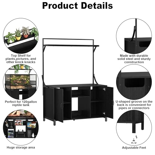 gdlf reptile tank stand terrarium stand with cabinet for accessories storage 4834 x 2434 tabletop fits up to 120 gallon bearded dragon reptile terrariumturtle tank